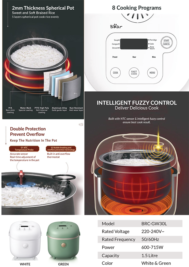 Bear Smart Rice Cooker 1.5L BRCGW30L Catalog Bear Malaysia